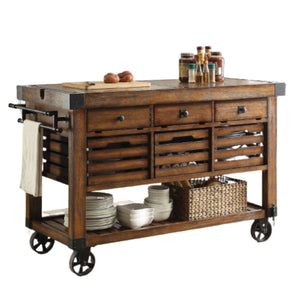 Homeroots Brown 52" Rolling Kitchen Cart With Storage   286604