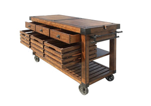 Homeroots Brown 52" Rolling Kitchen Cart With Storage   286604