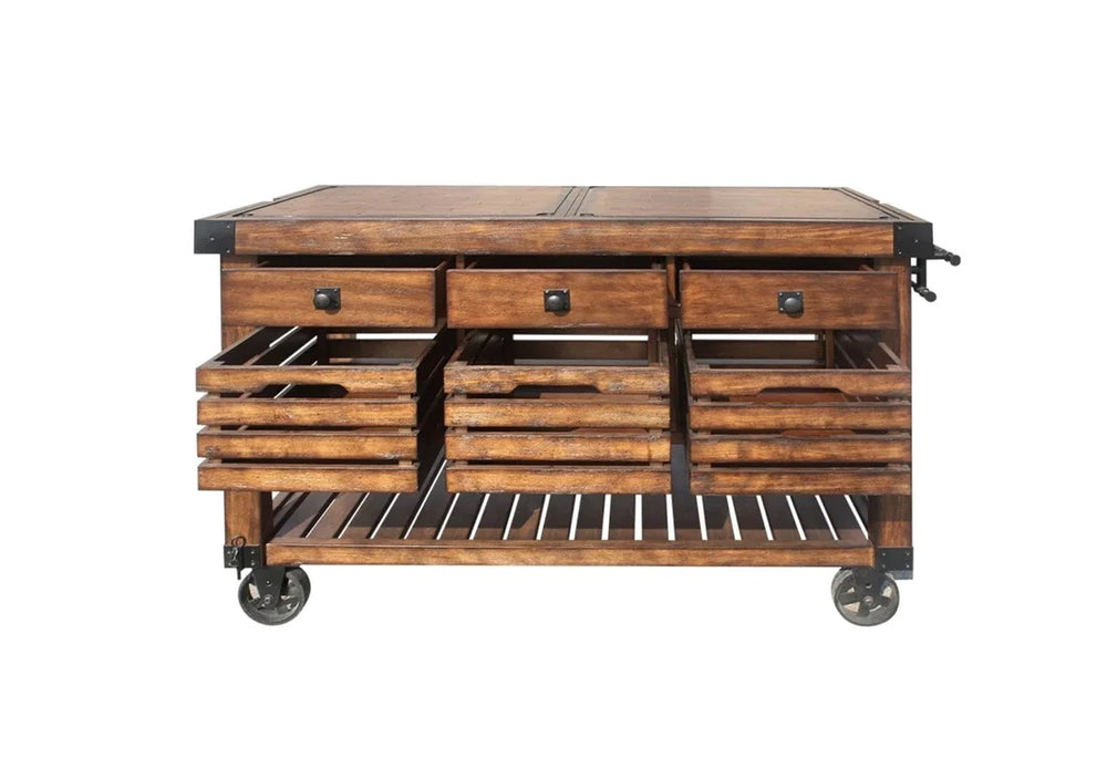 Homeroots Brown 52" Rolling Kitchen Cart With Storage   286604