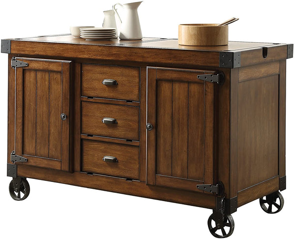 Homeroots Rustic Farmhouse Warm Tobacco Rolling Kitchen Cart  Wood 286605
