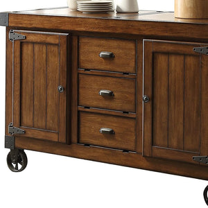 HomeRoots Rustic Farmhouse Rolling Kitchen Cart - Versatile Storage & Prep Space with Timeless Charm & Style 286605