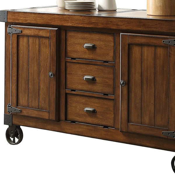 HomeRoots Rustic Farmhouse Rolling Kitchen Cart - Versatile Storage & Prep Space with Timeless Charm & Style 286605