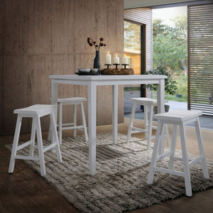 HomeRoots 36" Space-Saving 5-Piece White Rubberwood Counter Height Dining Set for Modern Compact Areas 286608