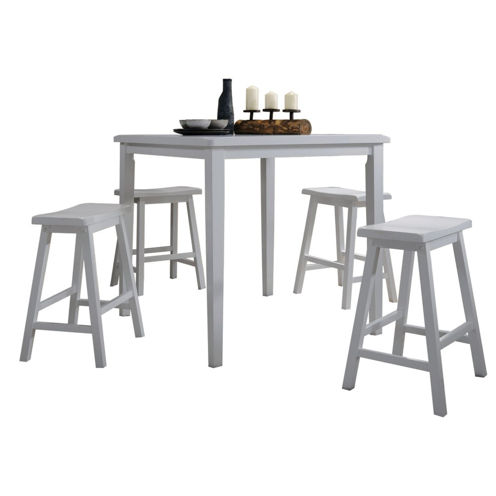 HomeRoots 36" Space-Saving 5-Piece White Rubberwood Counter Height Dining Set for Modern Compact Areas 286608