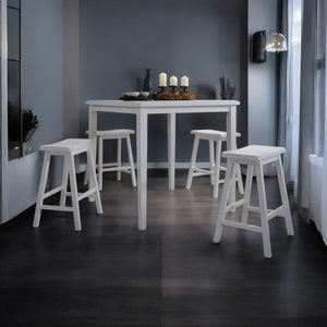 HomeRoots 36" Space-Saving 5-Piece White Rubberwood Counter Height Dining Set for Modern Compact Areas 286608