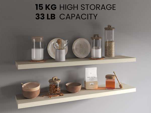 English Elm Ecco 47" Floating Shelves Set of 2 White Oak — Sleek Matte Finish, Hidden Brackets, Sturdy Storage and Display B070P368047