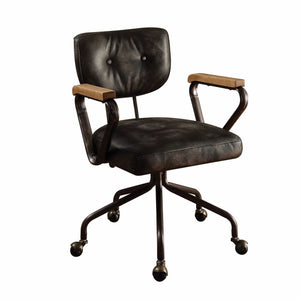 Homeroots Black And Dark Brown Adjustable Swivel Leather Rolling Executive Office Chair Vintage Black Leather 286611