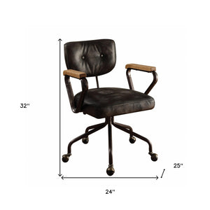 Homeroots Black And Dark Brown Adjustable Swivel Leather Rolling Executive Office Chair Vintage Black Leather 286611
