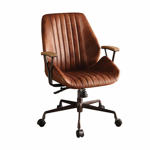 Homeroots Brown Adjustable Swivel Leather Rolling Executive Office Chair Cocoa Leather 286613