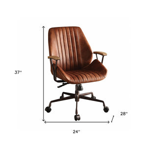 Homeroots Brown Adjustable Swivel Leather Rolling Executive Office Chair Cocoa Leather 286613
