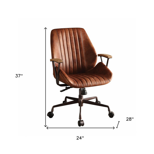 Homeroots Brown Adjustable Swivel Leather Rolling Executive Office Chair Cocoa Leather 286613