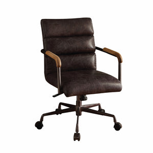 Homeroots Black Adjustable Swivel Faux Leather Rolling Office Chair Antique Ebony Leather 286615