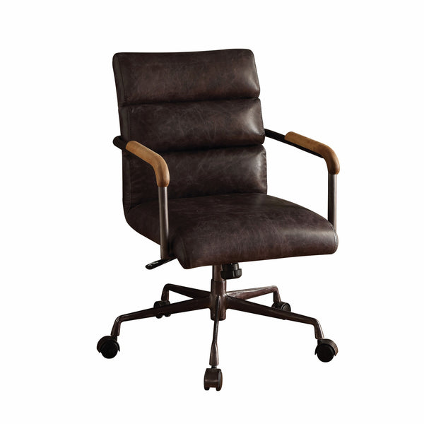 Homeroots Black Adjustable Swivel Faux Leather Rolling Office Chair Antique Ebony Leather 286615