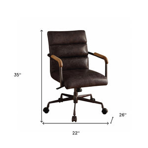 Homeroots Black Adjustable Swivel Faux Leather Rolling Office Chair Antique Ebony Leather 286615