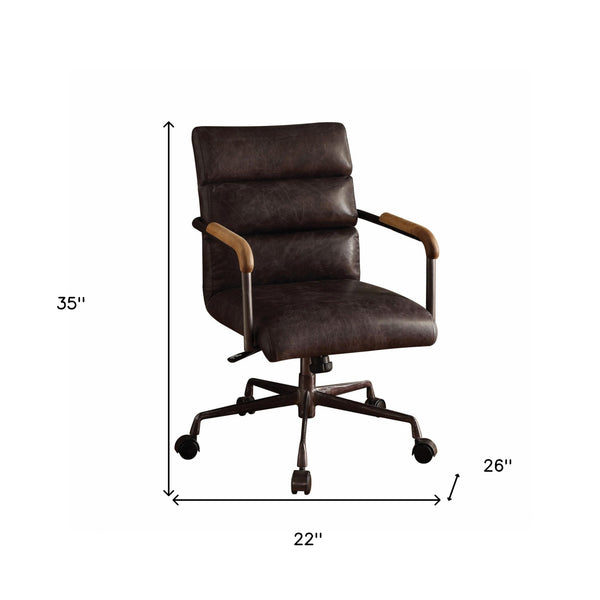 Homeroots Black Adjustable Swivel Faux Leather Rolling Office Chair Antique Ebony Leather 286615
