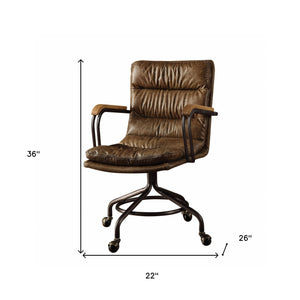 Homeroots Coffee And Dark Brown Swivel Leather Rolling Executive Office Chair Vintage Whiskey Leather 286616