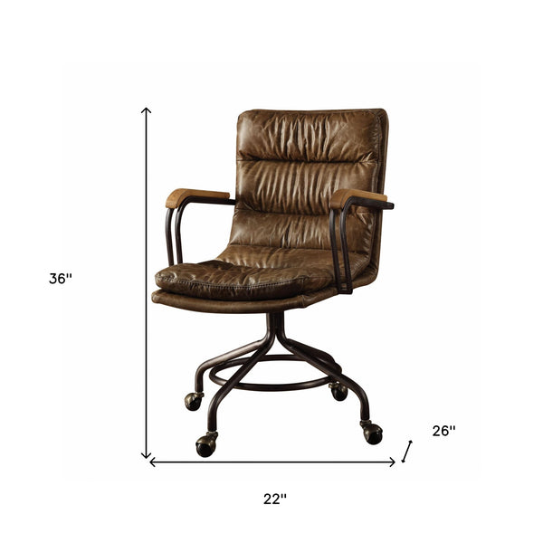 Homeroots Coffee And Dark Brown Swivel Leather Rolling Executive Office Chair Vintage Whiskey Leather 286616