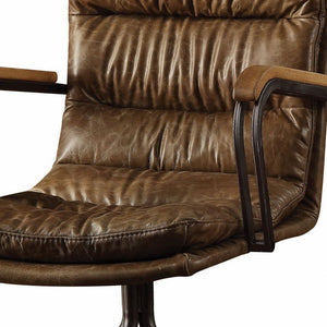 Homeroots Coffee And Dark Brown Swivel Leather Rolling Executive Office Chair Vintage Whiskey Leather 286616