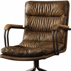Homeroots Coffee And Dark Brown Swivel Leather Rolling Executive Office Chair Vintage Whiskey Leather 286616