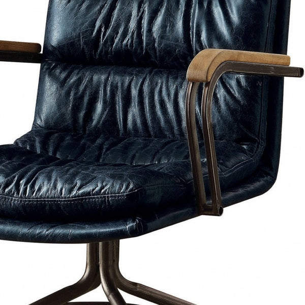 HomeRoots Coffee Leather Swivel Executive Chair - Elegant Dark Brown Design with Durable Comfort & Mobility Vintage Blue 286617