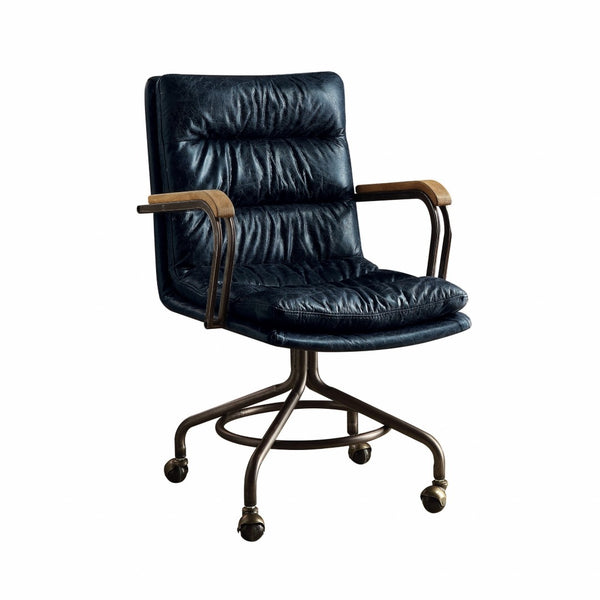 HomeRoots Coffee Leather Swivel Executive Chair - Elegant Dark Brown Design with Durable Comfort & Mobility Vintage Blue 286617