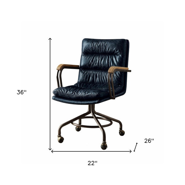 HomeRoots Coffee Leather Swivel Executive Chair - Elegant Dark Brown Design with Durable Comfort & Mobility Vintage Blue 286617