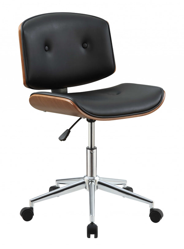 Homeroots Black Faux Leather Tufted Seat Swivel Adjustable Task Chair Leather Back Steel Frame  Polyurethane Foam 286618