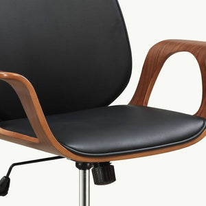 HomeRoots 26" Contemporary Black & Walnut Office Chair with Adjustable Height & Mobility for Modern Workspaces 286619