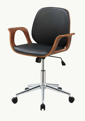 HomeRoots 26" Contemporary Black & Walnut Office Chair with Adjustable Height & Mobility for Modern Workspaces 286619