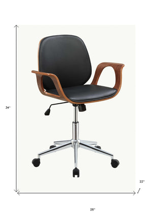 HomeRoots 26" Contemporary Black & Walnut Office Chair with Adjustable Height & Mobility for Modern Workspaces 286619