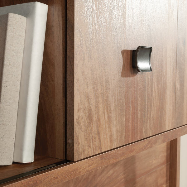 English Elm Hutch, Stylish Brown-Finish Office Storage Solution With Multiple Compartments For Organized Workspaces B356P367795