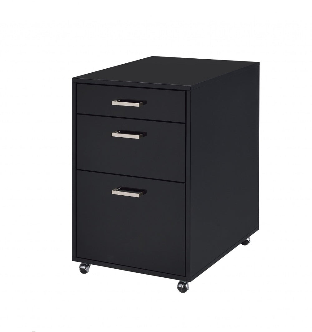 HomeRoots 28" Modern Black Wood and Metal Three-Drawer Filing Cabinet for Stylish Home or Office Organization 286625
