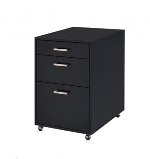 HomeRoots 28" Modern Black Wood and Metal Three-Drawer Filing Cabinet for Stylish Home or Office Organization 286625