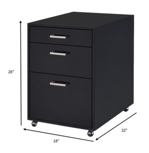 HomeRoots 28" Modern Black Wood and Metal Three-Drawer Filing Cabinet for Stylish Home or Office Organization 286625