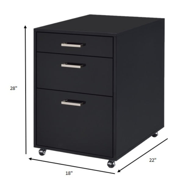 HomeRoots 28" Modern Black Wood and Metal Three-Drawer Filing Cabinet for Stylish Home or Office Organization 286625