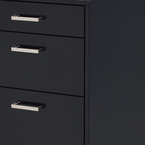 HomeRoots 28" Modern Black Wood and Metal Three-Drawer Filing Cabinet for Stylish Home or Office Organization 286625