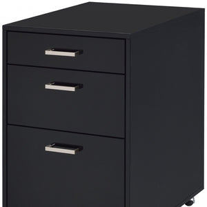 HomeRoots 28" Modern Black Wood and Metal Three-Drawer Filing Cabinet for Stylish Home or Office Organization 286625