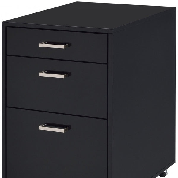 HomeRoots 28" Modern Black Wood and Metal Three-Drawer Filing Cabinet for Stylish Home or Office Organization 286625