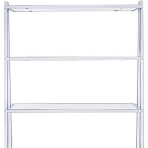 HomeRoots White Five-Tier Ladder Bookcase with Glass Shelves – Modern Metal Frame for Stylish Storage & Display 286630