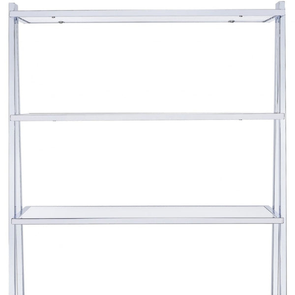 HomeRoots White Five-Tier Ladder Bookcase with Glass Shelves – Modern Metal Frame for Stylish Storage & Display 286630