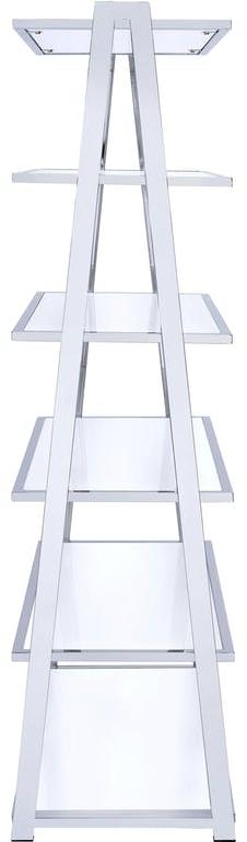 Homeroots 71" White And Silver Metal And Glass Five Tier Ladder Bookcase   286630