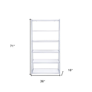 HomeRoots White Five-Tier Ladder Bookcase with Glass Shelves – Modern Metal Frame for Stylish Storage & Display 286630