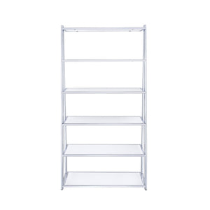 Homeroots 71" White And Silver Metal And Glass Five Tier Ladder Bookcase   286630