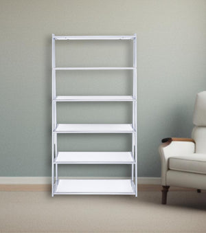 Homeroots 71" White And Silver Metal And Glass Five Tier Ladder Bookcase   286630