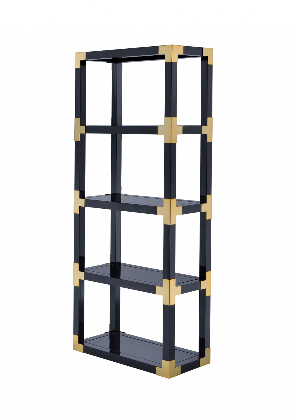 HomeRoots 77" Black Metal & Glass Etagere Bookcase - Stylish Four-Tier Shelf for Modern Storage & Display 286634