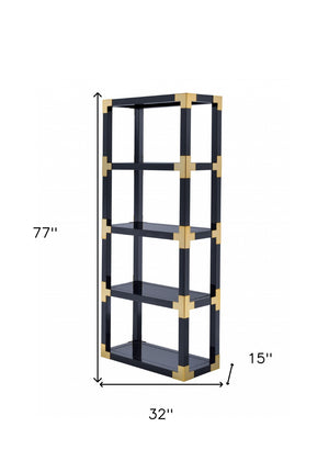 HomeRoots 77" Black Metal & Glass Etagere Bookcase - Stylish Four-Tier Shelf for Modern Storage & Display 286634