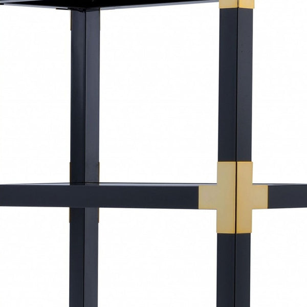 HomeRoots 77" Black Metal & Glass Etagere Bookcase - Stylish Four-Tier Shelf for Modern Storage & Display 286634