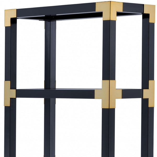 HomeRoots 77" Black Metal & Glass Etagere Bookcase - Stylish Four-Tier Shelf for Modern Storage & Display 286634