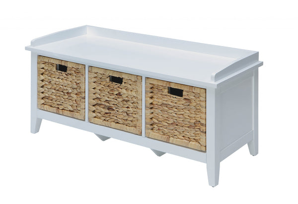 Homeroots 43" White Bench With Drawers White Solid Wood 286647