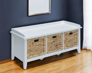 Homeroots 43" White Bench With Drawers White Solid Wood 286647